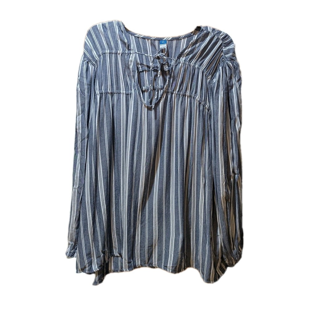Old Navy Women's Boho Blue Stripes Blouse Size XXL Long Sleeves‎ NWT